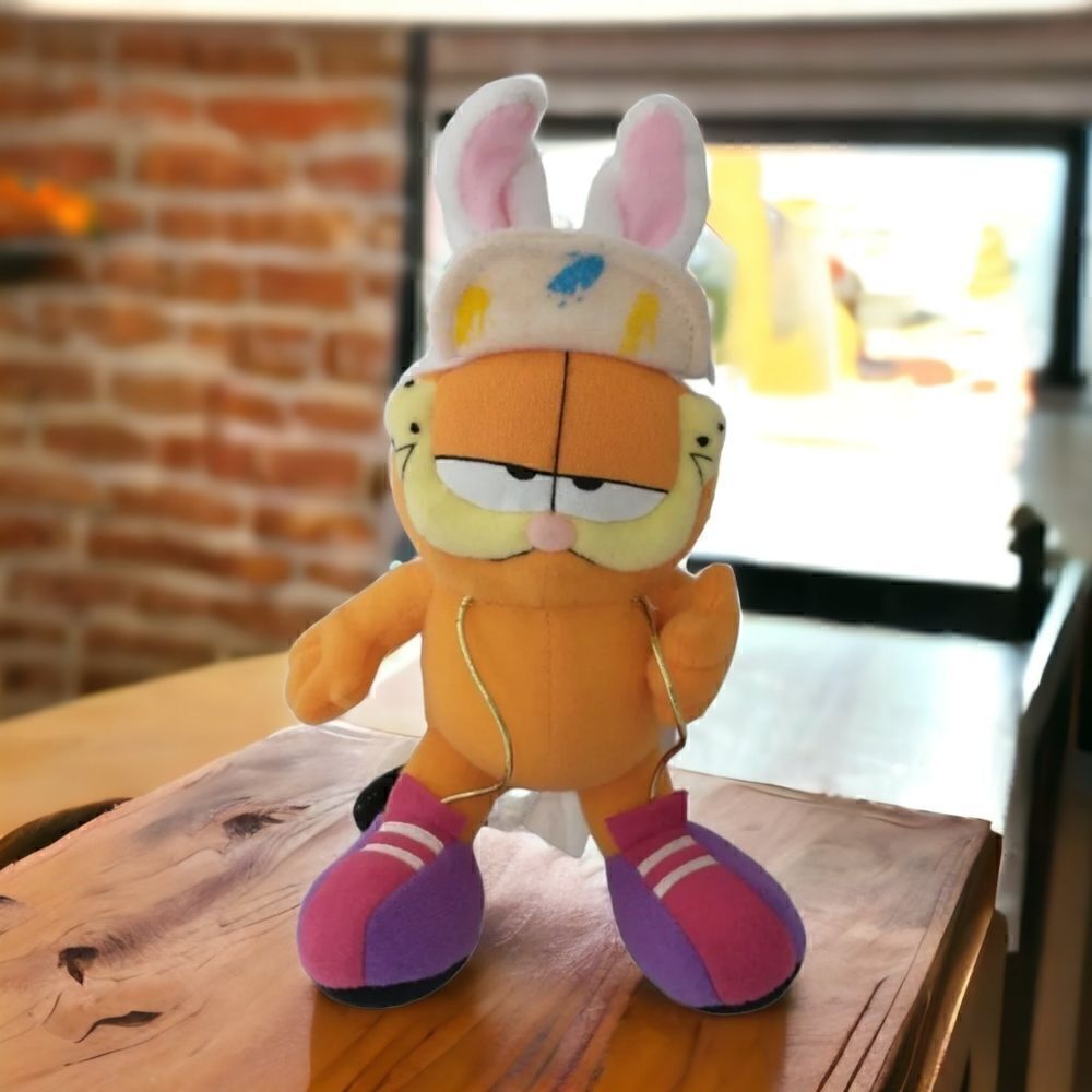 Garfield Cat Easter Bunny Plush Rabbit Stuffed Animal Ears Baseball Hat Plushie.